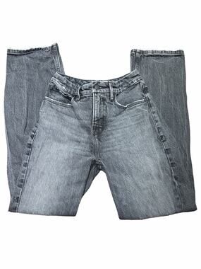 Good American Good ’90s Style Jeans 00/24 Charcoal Distressed Knee Rip Relaxed